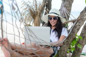 freelance copywriter on the beach