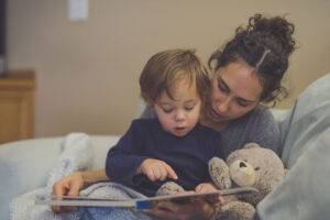 mom and son reading 