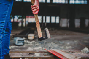 bloody hand on axe