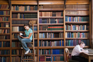 students in the library