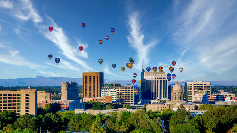 boise skyline of hot air balloons