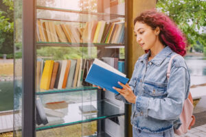 reading books at library
