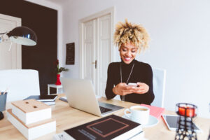writer in her home office