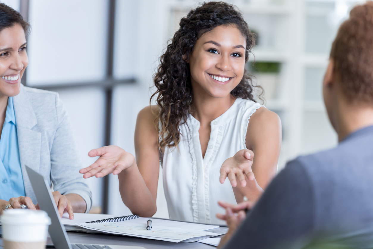 businesswomen proposes new idea during meeting